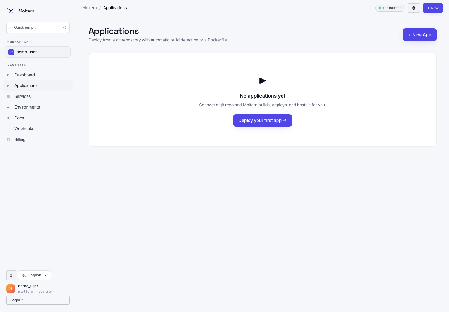 Moltern applications page