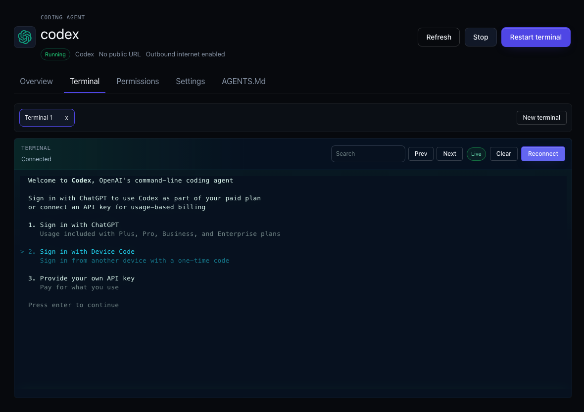 Moltern coding agent terminal with tabs and branded startup