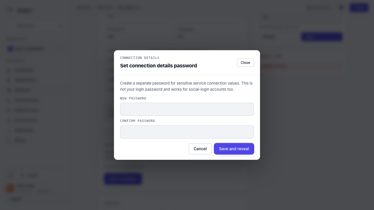 Moltern connection details password modal