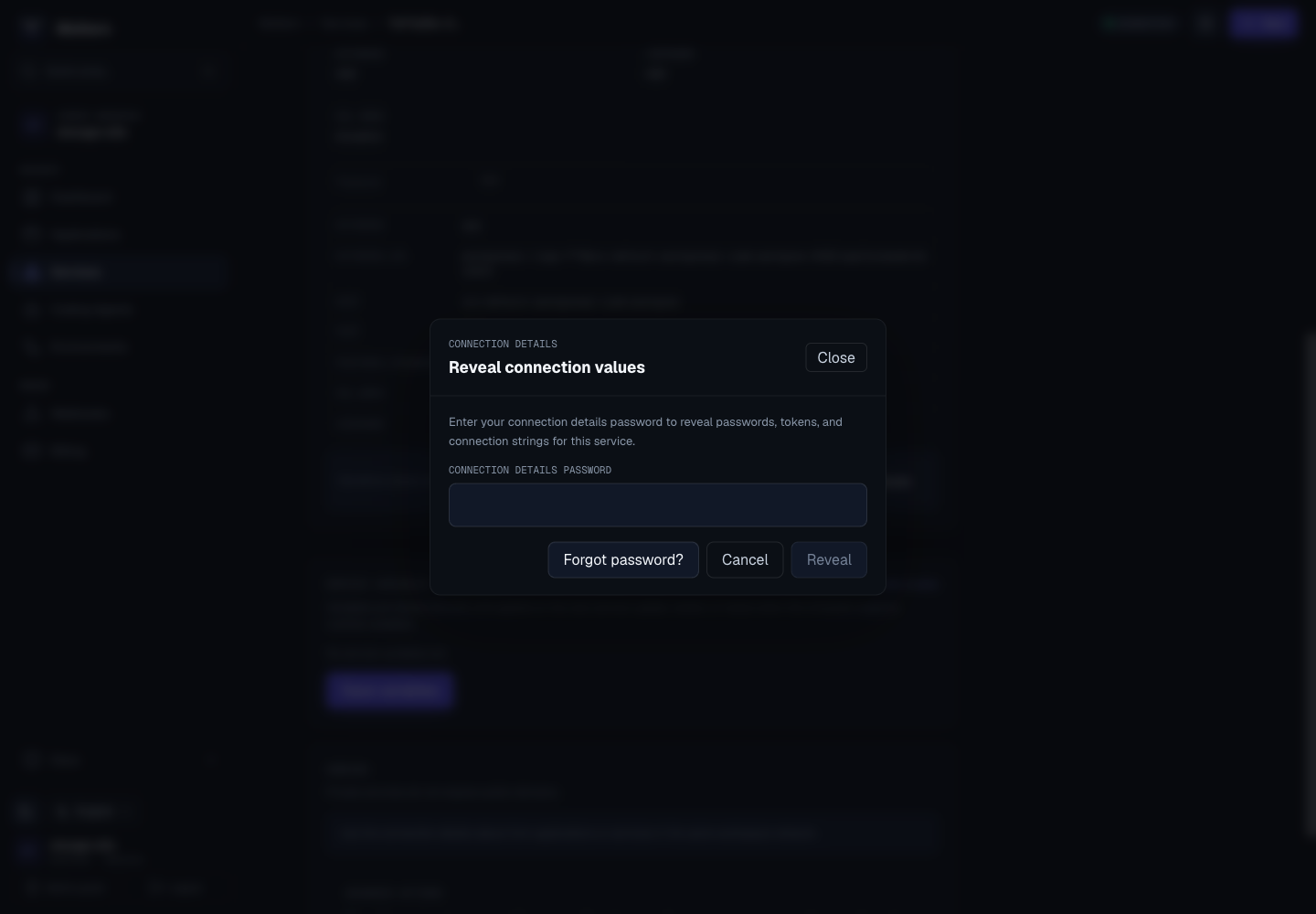 Moltern connection details password modal