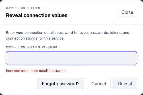 Moltern keeps connection values protected when an incorrect connection password is entered