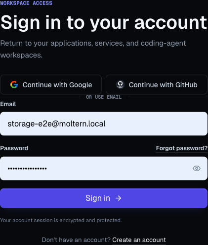 Moltern sign-in options