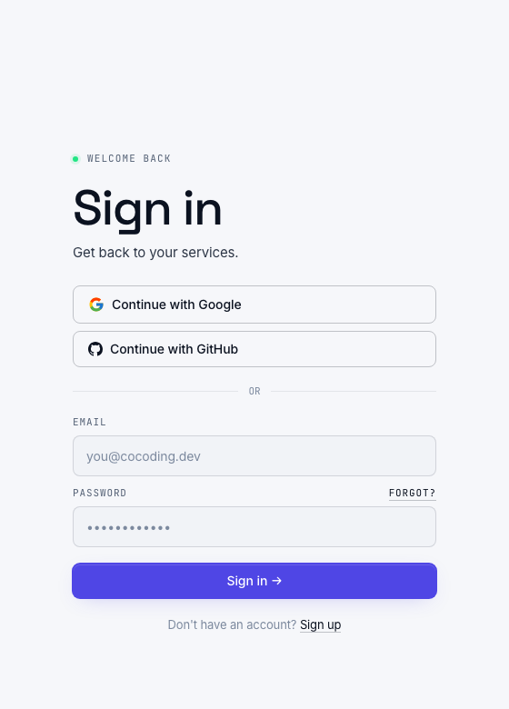 Moltern sign-in options