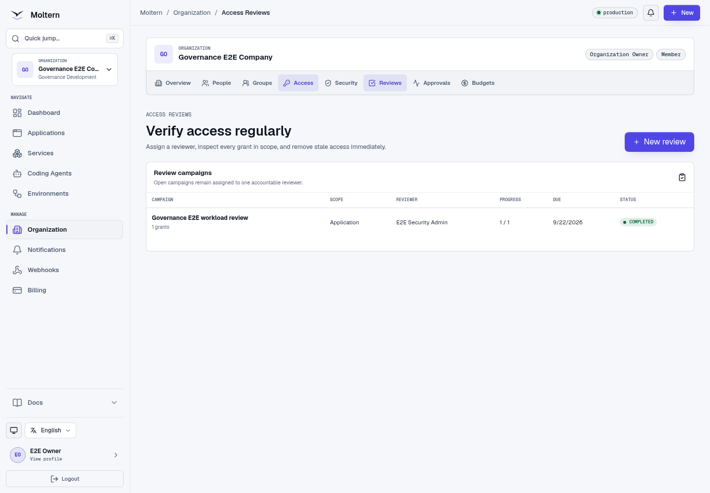 Completed organization access review