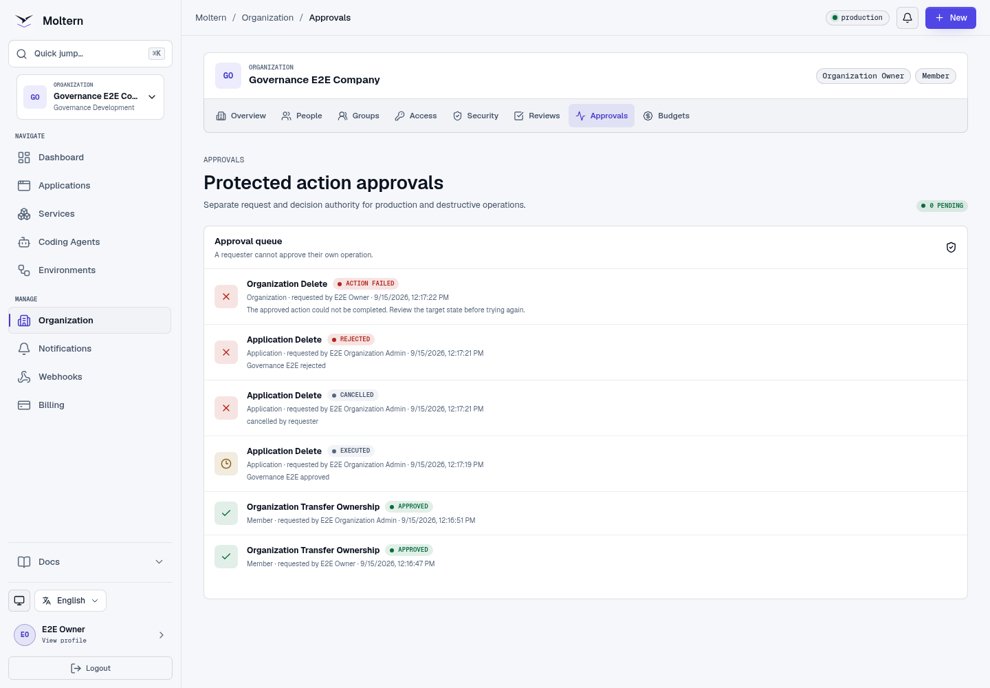Organization approval queue