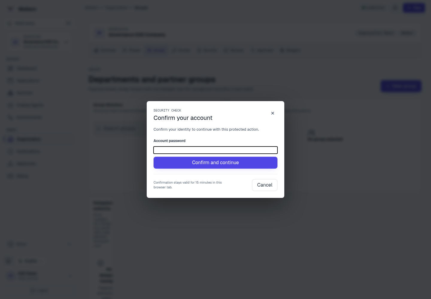 Account confirmation protecting a delegated group action