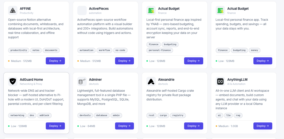 Moltern service catalog cards with AI services