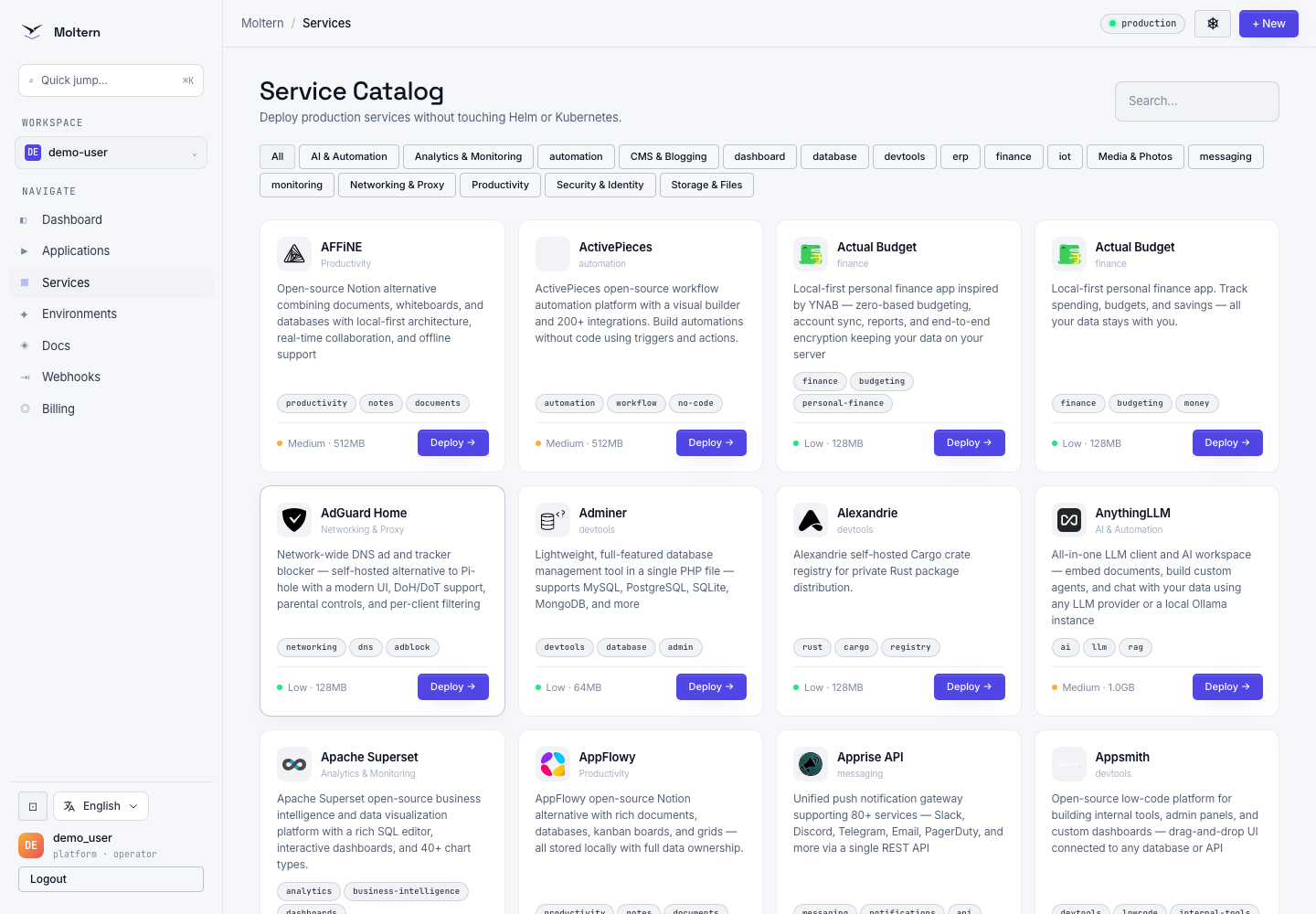 Moltern service catalog